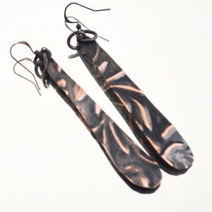 Long Solid Copper Earrings Embossed Floral Boho